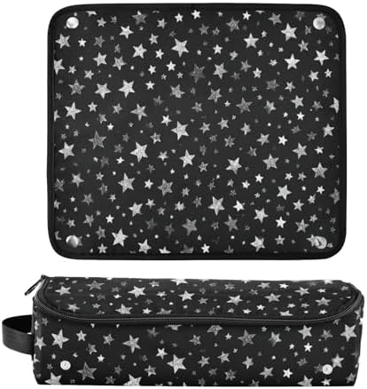 Hair Tools Travel Bag with Heat Resistant Mat 2-in-1 Hot Tools Travel Bag Organizer Flat Curling Iron Travel Case for Straightener Sparkly Silver Stars - Image 3