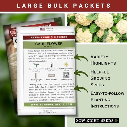 Sow Right Seeds - 800 White Snowball Cauliflower Seed for Planting Bulk - Image 2