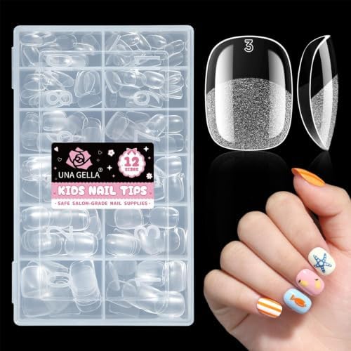 UNA GELLA Extra Short Square Kids Nail Tips 216Pcs Squoval Press On Nails by UNAGELLA