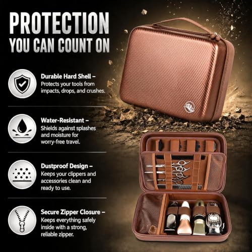 Boobowl Hard Travel Case for Hair Clippers, Hair Cutting Barber Supplies Organizer Bag, Trimmer Storage Holder for Ufree/for Wahl Men Razor Guard Grooming Kits -Box Only (Brown) - Image 5