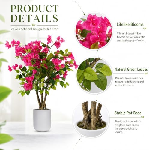 Artificial Bougainvillea Tree 2 Pack, 3FT Pink Faux Flowering Plant - Image 3