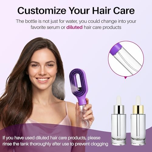 Hair Brush with Built-In Water Spray, Purple - Image 5