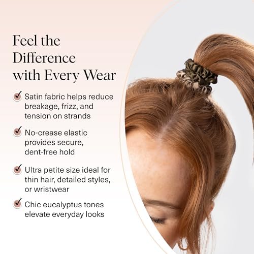 Kitsch Ultra-Petite Satin Scrunchies for Women - Eucalyptus, 6pcs - Image 3