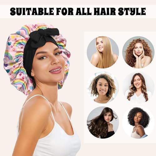 Satin Hair Braid Bonnet for Sleeping Double Layer Elastic Wide Soft Tie Band Hair Silk Lined Sleep Cap Women Girls - Image 4