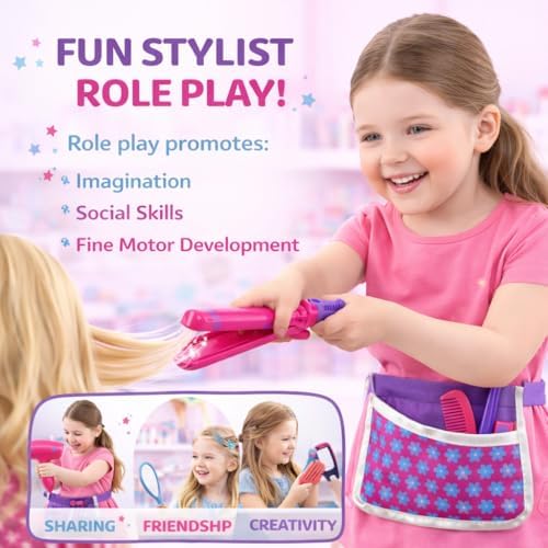 Beauty Hair Stylist Set - Boutique Beauty Salon Fashion Pretend Play Set for Girls with Toy Blow Dryer, Curler, Scissors, Comb, Mirror & Other Styling Tools - Image 4