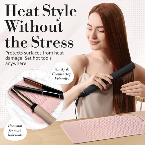 Large Vanity Mat, Heat Resistant Mat for Hair Tools, Vanity Décor, Rose - Image 2