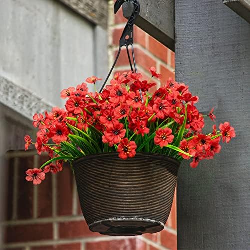 LikSoor 21 Bundles Artificial Outdoor UV Resistant Flowers No Fade Fake Outside Flowers Plastic Greenery Faux Shrubs Garden Porch Window Box Home Decoration (red) - Image 4