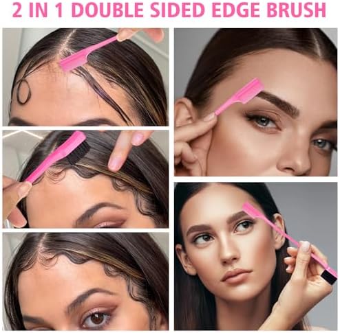 3 Pieces Hair Styling Comb Set Teasing Brush Rat Tail Comb Edge Brush for Edge&Back Brushing, Combing, Slicking Hair for Women (Pink) - Image 5