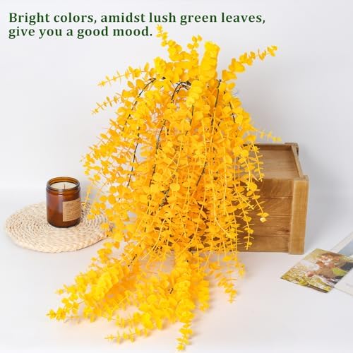 RECUTMS 3Pcs Fake Eucalyptus Vines Hanging Plants Yellow Fall Decor - Image 5