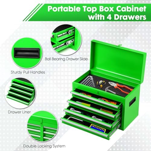 Dawmilon 5-Drawer Rolling Tool Chest, 2-in-1 Tool Box Organizer with Lockable Wheels, Sliding Drawers, and Detachable Top, Garage Workshop Tool Storage Cabinet, Green - Image 6