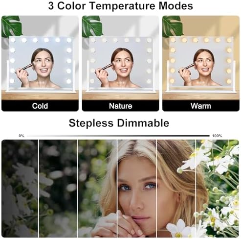 Large Vanity Mirror with Lights, Hollywood Lighted Makeup Mirror, 3 Color Temperatures,Stepless Dimming and 10X Magnifying Mirror, 360°Rotation - Image 6