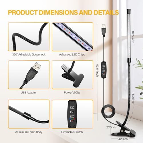 iPower Plant Grow Light, Full Spectrum Clip LED Growing Lamp for Indoor Plants, Automatic Timer & 10 Dimmable Levels, 1 Tube - Image 5