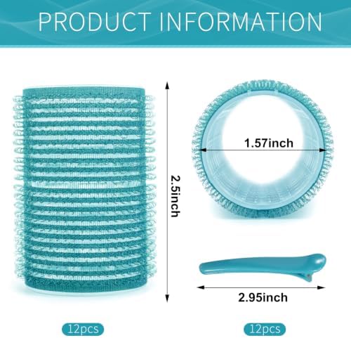 Hair Rollers, 12 Pack Self Grip Salon Hairdressing Curlers, DIY Curly Hairstyle, Large Rollers 1.57In Blue-Green - Image 2