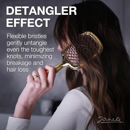 Janeke Superbrush Detangling Brush for Soft Smoothing Hair Brushing with Anti-Static Bristles - Vented Wet Hair Brush for Blow Drying Use - Perfect for Curly, Thick, Wavy, Fine Hair Types (Gold) - Image 4