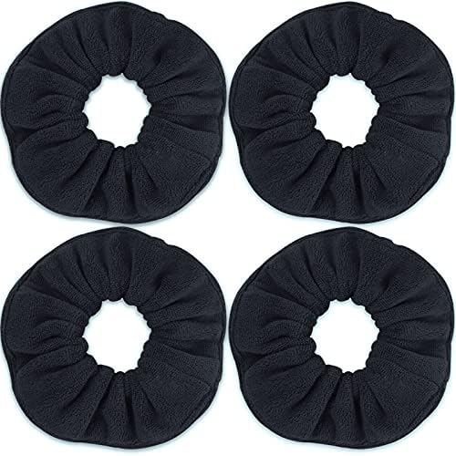 IVARYSS Super Towel Scrunchies for Drying Hair, Absorbent and Soft Microfiber for Frizz Free, Large Thick Ponytail Holder Wet Hair Accessories for Women and Girls, 4 PCS (Black) by IVARYSS