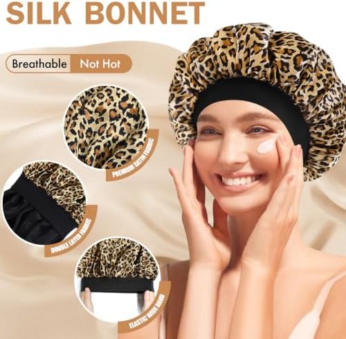Satin Silk Bonnet for Hair, Double Layer Sleep Cap for Men & Women - Image 2