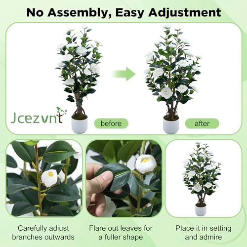 2 Pack Artificial Camellia Tree with White Pot, 38" Faux Potted Plants for Indoor Outdoor Decor, Tall Silk Greenery Plant for Home Offce Living Room Balcony, White - Image 6