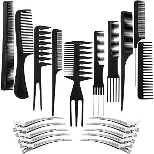 Boao 20 Pcs Hair Comb Set with 10 Metal Clips for Salon Barber, Black by Boao
