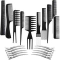 Boao 20 Pcs Hair Comb Set with 10 Metal Clips for Salon Barber, Black by Boao