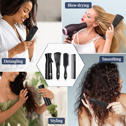 BRUSHZOO Hair Brush Set for Women, Men, and Kids - Detangling Brushes for Curly and Natural 3/4abc Hair, Wide Tooth Comb, Detangler Brush, and Hair Spray Bottle - Image 6