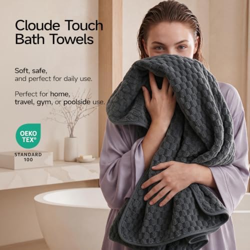 REDKISS Charcoal Gray Pink Microfiber Bath Towels Large, 30"x60", 2 Pack - Image 2