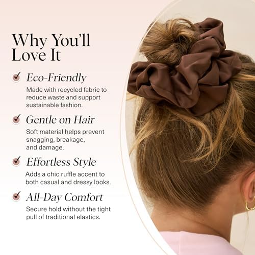 Kitsch Recycled Satin Oversized Scrunchies - Black & Chocolate, 2pcs - Image 3