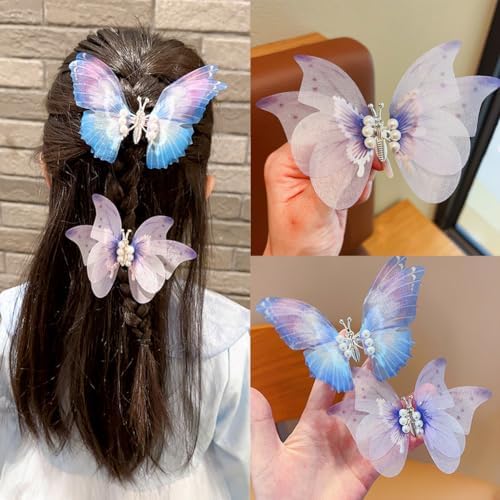 Gradient Butterfly Hair Clips Set - Multi-color Cute Hair Accessories for Girls-Moving 4-inch Large Butterfly(Color B-6PCS) - Image 3