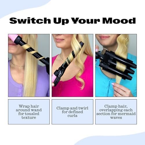 Trademark Beauty Interchangeable Iron Styling Kit - 3 in 1 Curling Iron, Hair Waver, and Curling Wand, Hair Styling Tool, 1 Inch Barrels, Mood - Pink/Black - Image 6