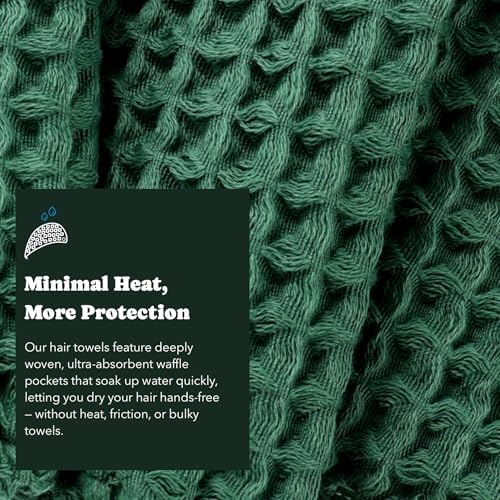 Luxury Organic Japanese Cotton Hair Drying Waffle Towel Wrap for Women | Absorbent, Quick-Dry Head Turban for Shower, Sauna, Spa | Extra Large for Long, Curly, Straight Hair With Button (Green, 1 Pc) - Image 6