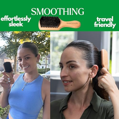 GranNaturals Soft Boar Bristle Slick Back Hair Brush - Hairbrush for Smoothing, Fades, Beards, 360 Waves to Style, Polish, & Lay Down Hair to Create a Sleek Ponytail Bun Hairstyle for Women & Men - Image 4