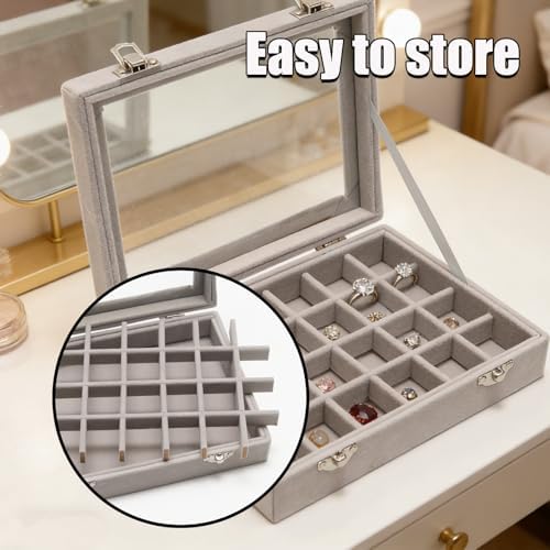 24 Grid Jewelry Box, Ring Display Organiser Box, Gray - Image 4