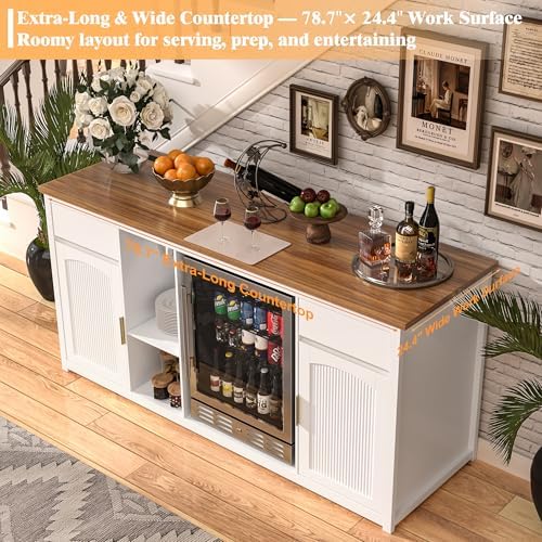 GDLF 78.7" Home Bar Cabinet with Fridge Space, Fluted Wine Liquor Bar,White - Image 4