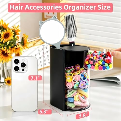 Luscinia Hair Accessories Organizer with Hair Brush Holder, Black, 3-Layer - Image 3