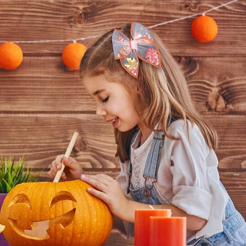 Fall Thanksgiving Turkey Mesh Tulle Hair Bow Clips for Girls, 2Pcs 4" Mushroom Shaker Fable Bow Cheer Barrettes,Autumn Holiday outfit Dress Decor Accessory for Teens Kids Toddler Gift - Image 4