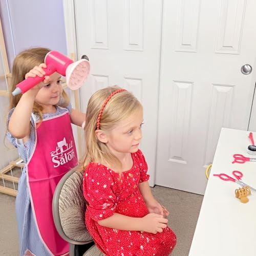 GAGAKU Pretend Hair Salon Toys for Girls,Pretend Makeup for Toddlers Dress Up Beauty Salon Set Stylist Kit with Hair Dryer Apron Curling Flat Scissors Accessories Girl Gifts - Image 6