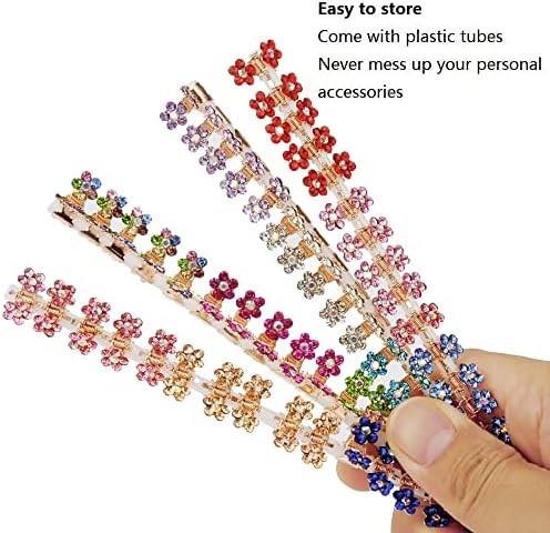 Mini Hair Claw Clips - No-Slip Grip Rhinestone Metal Clamps, Glitter Flower Accessories for Girls Women (Rose Gold-13Colors) - Image 3