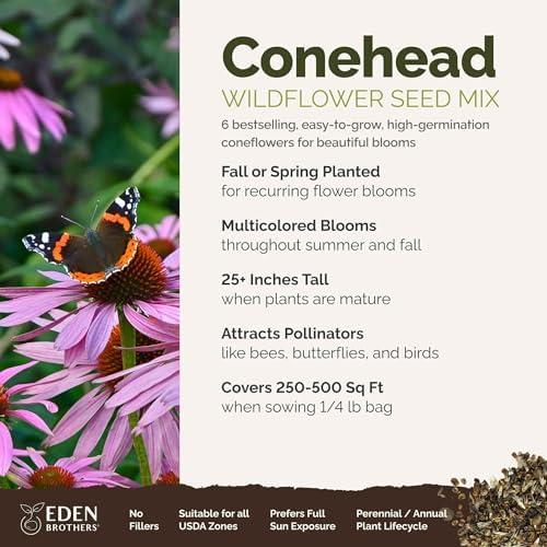 Eden Brothers Conehead Flower Mixed Seeds for Planting, 1/4 lb, 120,000+ Seeds with Prairie Coneflower, Mexican Hat | Attracts Pollinators, Plant in Spring or Fall, Zones 3, 4, 5, 6, 7, 8, 9, 10 - Image 2
