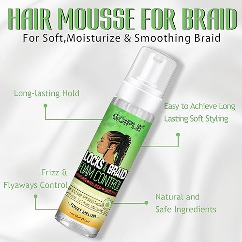 Goiple Braid Mousse, 8 fl oz for Braids Twist, Locs - Long-Lasting Hold, Frizz Control, High Shine and Moisturizes, Sugar Melon Fragrance - Image 4