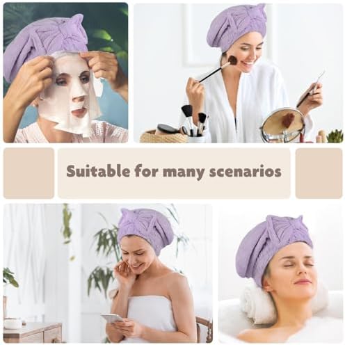 SUNLAND Large Microfiber Hair Drying Caps with Bow Knot 2 Pack Lightpurple - Image 7