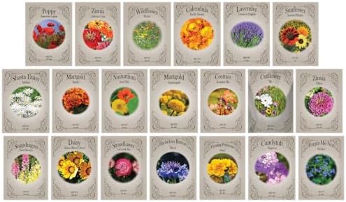 Set of 20 Assorted Flower Seed Packets! Flower Seeds Blind Bag - Great for Classrooms, Beginner Gardeners and Kids! - Made in the USA (20) by BlackDuckBrand