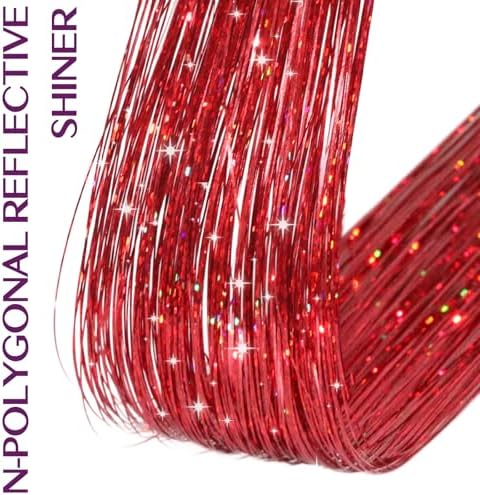 IDN BEAUTY Hair Tinsel Clip In Red Sparkle Hair Extensions 24 Inch 6pcs - Image 5