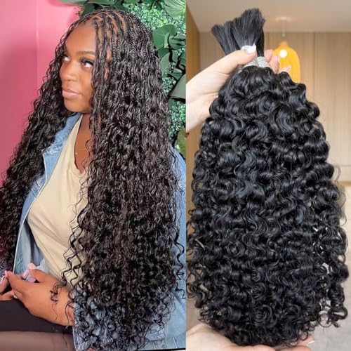 Lemoda Boho Human Braiding Hair Burmese Curly Bulk Human Hair Extensions For Bohemian Knotless Braids No Weft 14 14 14Inch 3Bundles/Lot 100g/1Bundle 1B Natural Black Salon-Quality by Lemoda