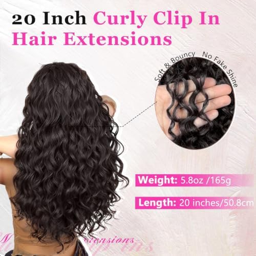 Vigorous Curly Clip In Hair Extensions,4PCS 20 inch Thick Curly Hair Extensions Lace Weft Clip Ins Invisible Natural Synthetic Hairpieces for Women,Black Brown(4/4K) - Image 2