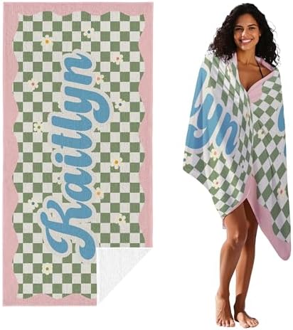 JML Personalized Beach Towel with Name, Custom Flower Beach Towel, Customized Microfiber Pool Towel, Quick Dry & Absorbent Swim Towel for Adult,Anniversary, Birthday, Summer Holiday,Vacation - Image 2