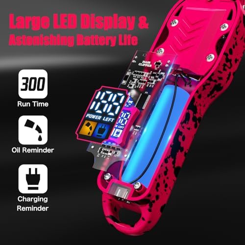 Professional Hair Clippers for Woman, Cordless Barber kit for Hair Cutting & Grooming, Hair Clippers Set for Barber Haircut with LED Display 8 Fade Taper Combs(Pink) - Image 4