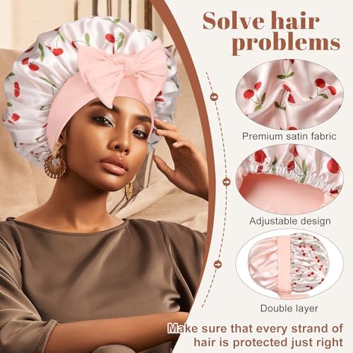CHLINS Double Layer Satin Bonnet for Sleeping, Hair Bonnet for Curly Hair - Image 4