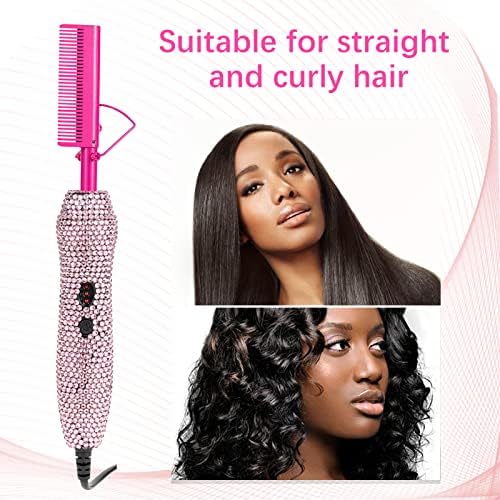 Deluxe Electric Hair Straightener and Curling Comb for Natural Hair and Wigs, 450°F Heat Pressing Comb with Anti-Scald Case (Pink) - Image 5