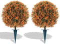 Artificial Boxwood Topiary Ball Trees with Ground Spike, Fall UV-Resistant Fake Shrubs Plants Trees for Outdoors Decor, 2 Pack Artificial Bushes for Home Front Door Offices by FEELTHENEWWORLD