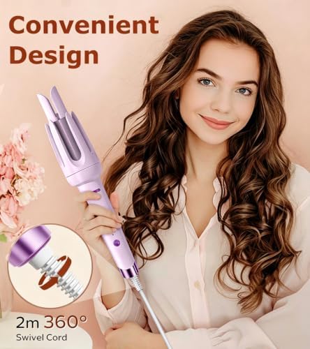Auto Hair Curler, Automatic Curling Iron Wand with 4 Temperatures & 3 Timers & LCD Display (Purple) - Image 6