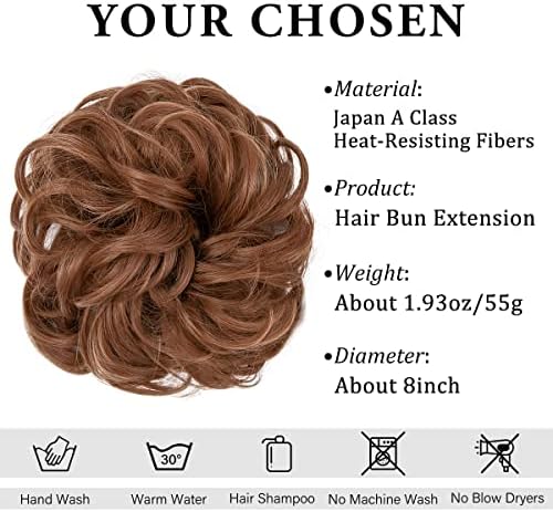 CJL HAIR Large Messy Bun Hair Piece Wavy Curly Scrunchies Synthetic Chignon Ponytail Hair Extensions Thick Updo Hairpieces for Women Light Auburn - Image 2